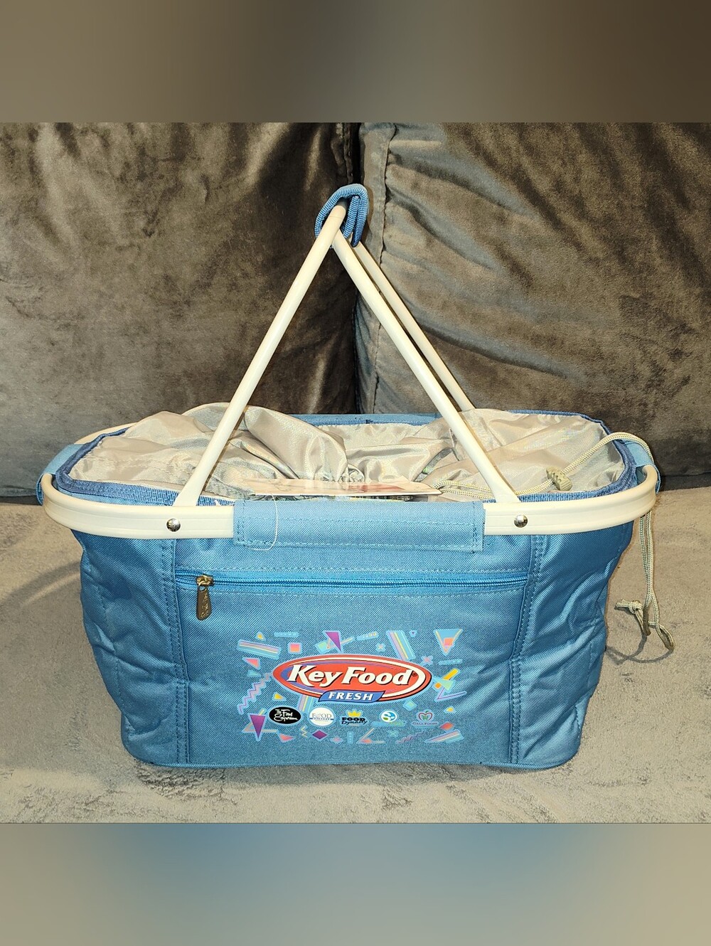 NWT PICNIC TIME RETRO INSULATED PICNIC / FOOD SHOPPING COLLAPSIBLE BASKET TOTE